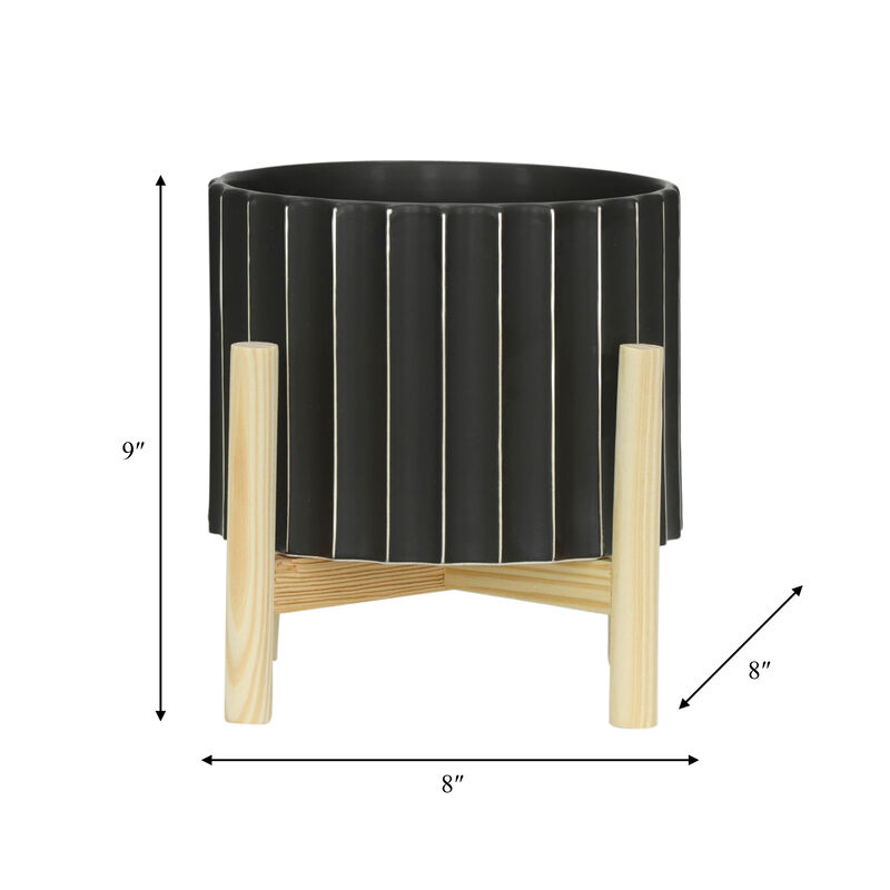 8" Cer Fluted Planter W/Stand