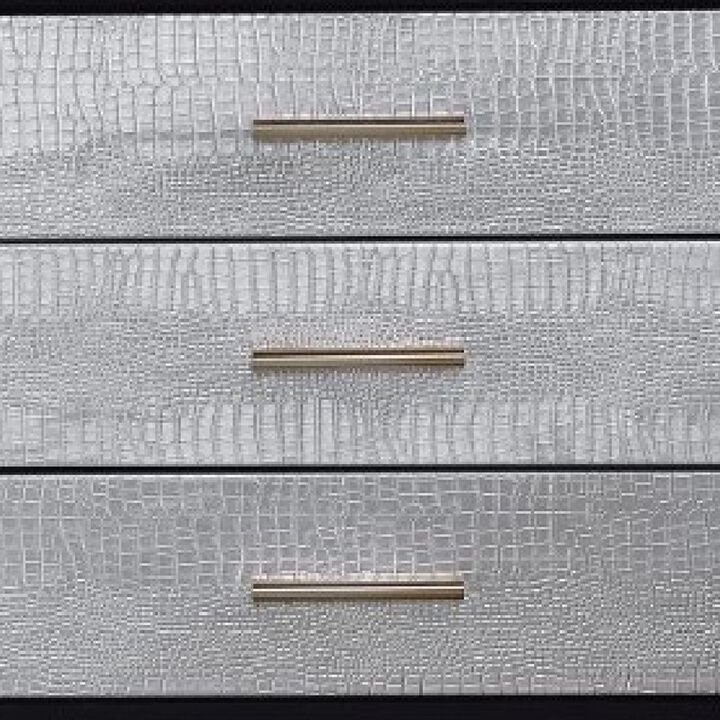 San 19 Inch Glamorous Style Nightstand, 3 Drawers, Black, Silver, Gold-Benzara