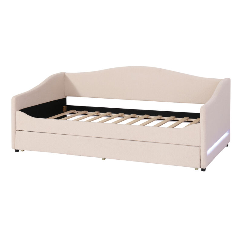 Merax Teddy Fleece Upholstered Daybed with Trundle