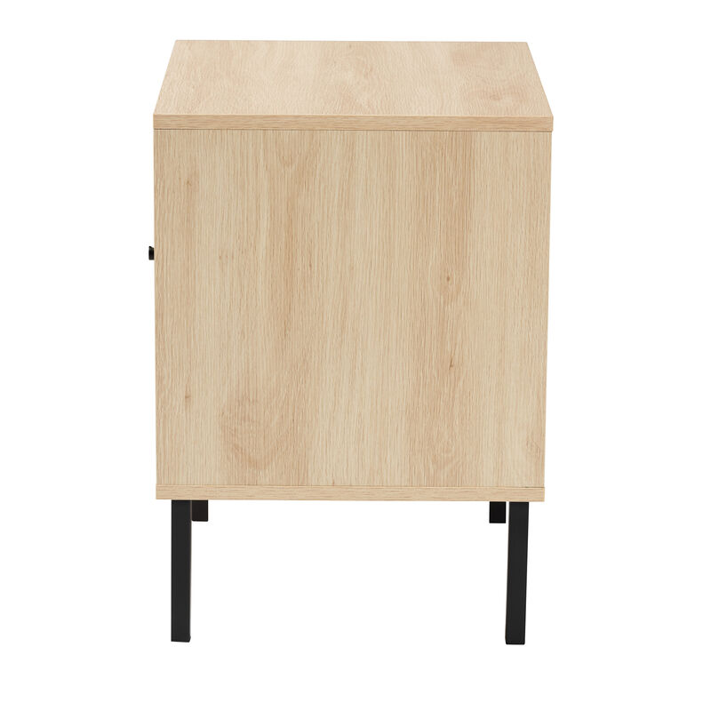 Baxton Studio Caterina Natural Brown Finished Wood and Natural Rattan 1 Door End Table