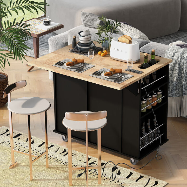 Streamdale Kitchen Storage Island with Power Outlet and Wine Rack