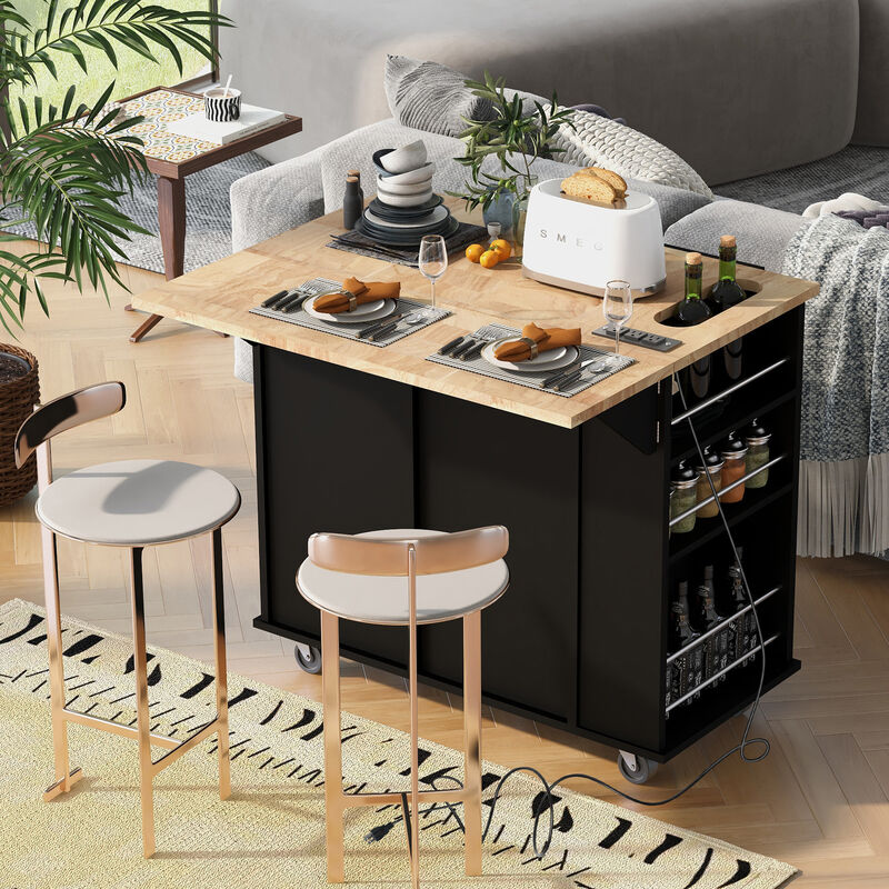 Streamdale Kitchen Storage Island with Power Outlet and Wine Rack