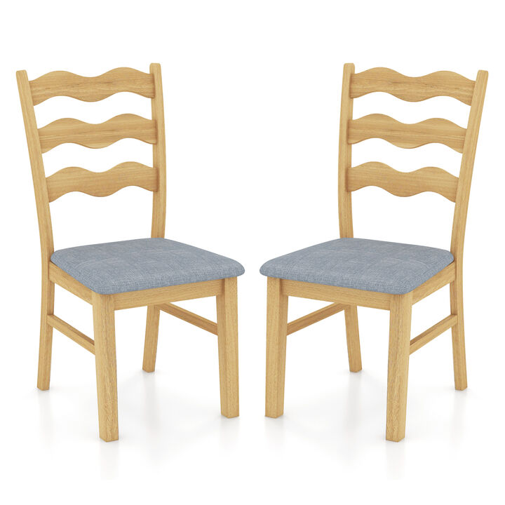 Dining Chair Set of 2 Linen Fabric Upholstered Kitchen Chairs with Padded Seat-Natural