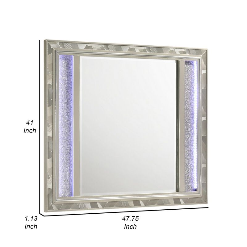 Benjara, Silver Bet 41 x 48 Dresser Mirror, Solid Wood Frame with Rhinestone Inlay