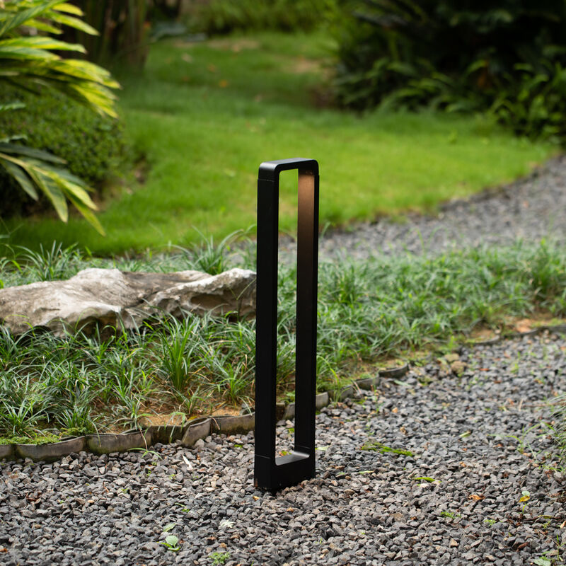 Decorative Driveway Bollard Rectangle LED Garden Light, Large Black Aluminum Pathway Yard Outdoor Light