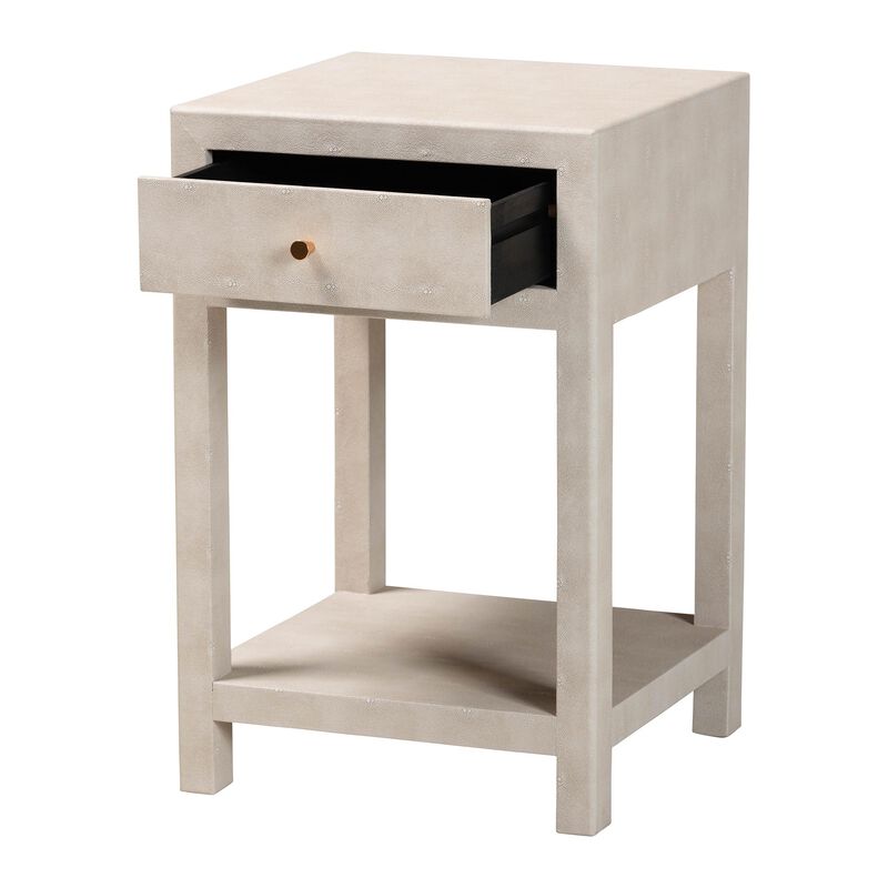 Baxton Studio Dansby Modern Beige Faux Shagreen 1 Drawer End Table