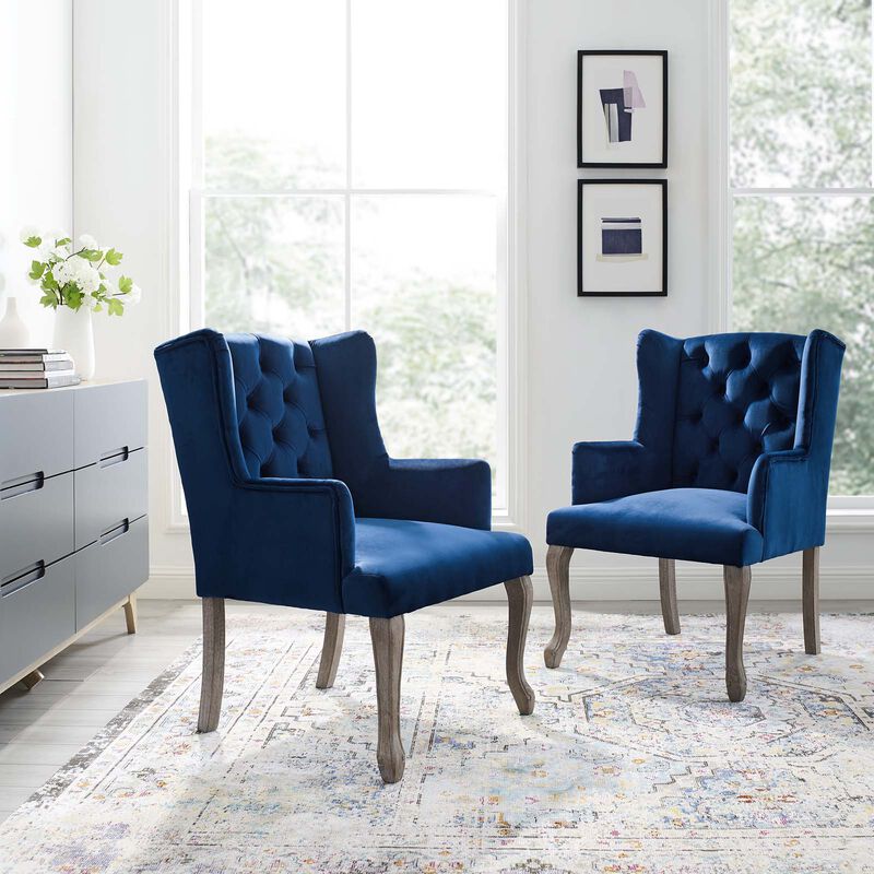 Modway Realm Armchair Performance Velvet Set of 2, 25.5 x 57 x 39.5, Navy