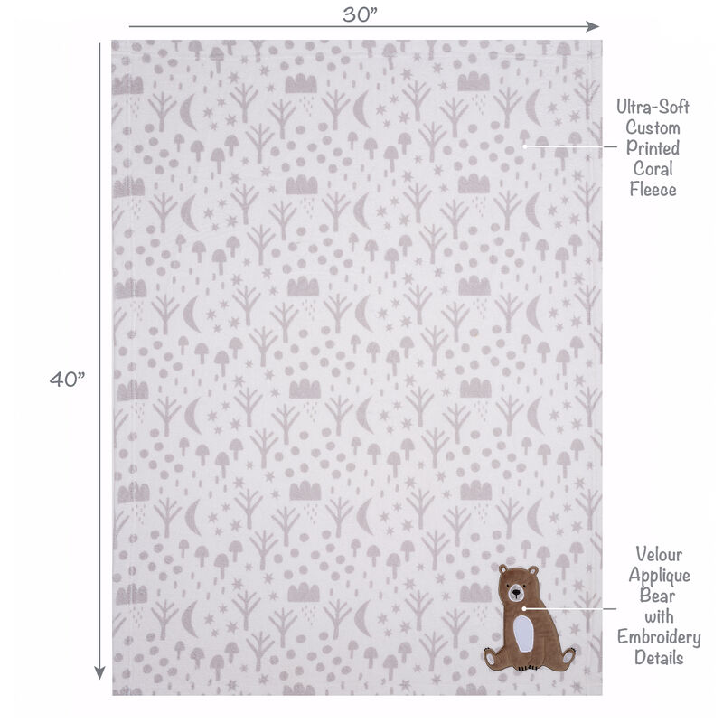 Bedtime Originals Sleepytime Bear White/Brown Soft Fleece Baby Blanket