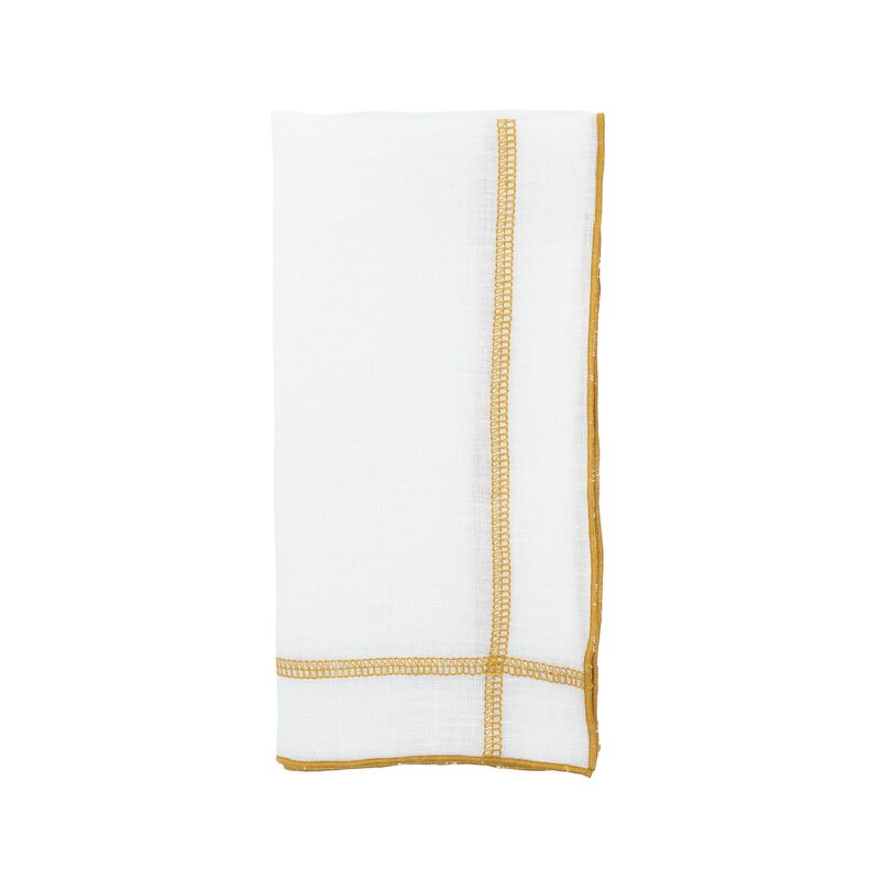Linen Napkins With Gold Double Stitch, Set of 4