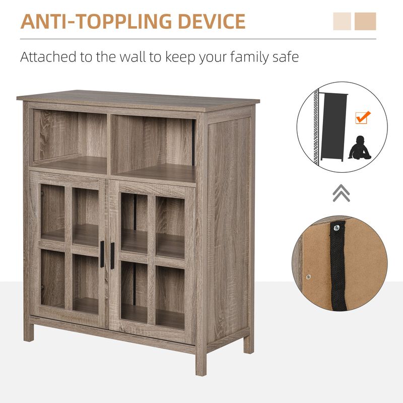 Oak Dining Storage: Accent Sideboard with Glass Door and Cubbyholes