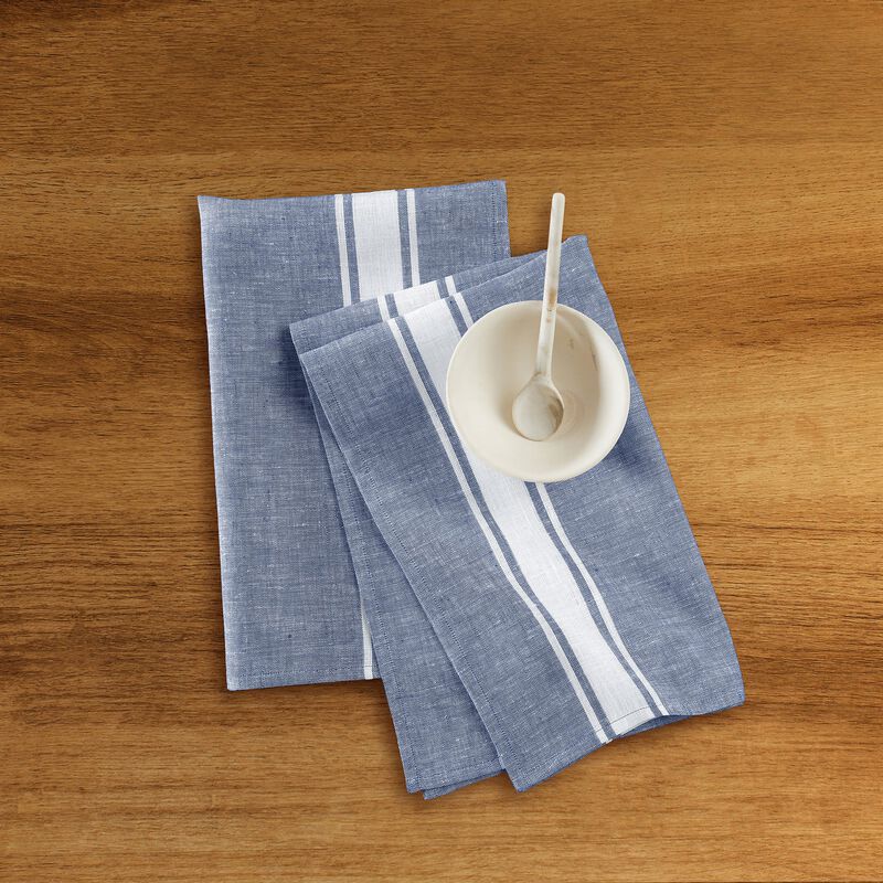 Solino Home 100% Pure Linen Kitchen Towels Set of 2 - 17 x 26 Inch | Farmhouse Stripe