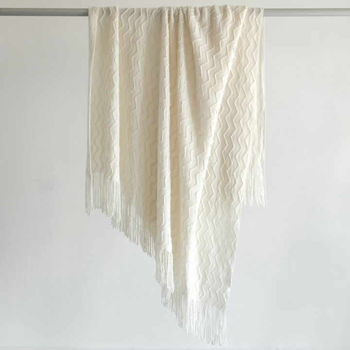 Decorative Chevron Pattern Knit Throw Blanket, 50x60 in, Made with Premium Yarns, Finished with Chic Fringe Details - Red, Lightweight, Breathable, Easy Care