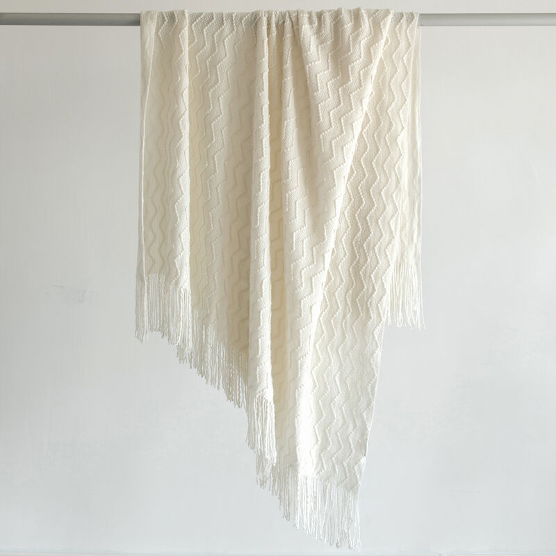 Decorative Chevron Pattern Knit Throw Blanket, 50x60 in, Made with Premium Yarns, Finished with Chic Fringe Details - Red, Lightweight, Breathable, Easy Care