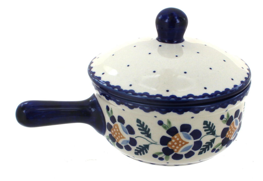 Blue Rose Polish Pottery Garden Bouquet Sauce Pot with Lid