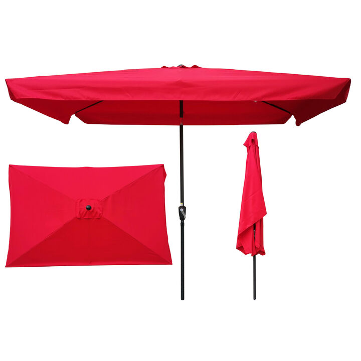 10 X 6.5FT Rectangular Patio Umbrella Outdoor Market Umbrellas With Crank And Push Button