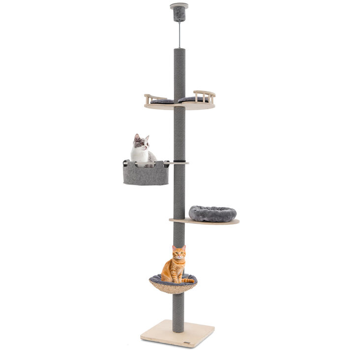 Floor to Ceiling Cat Tree with 93 Inch-107 Inch Adjustable Height-Grey