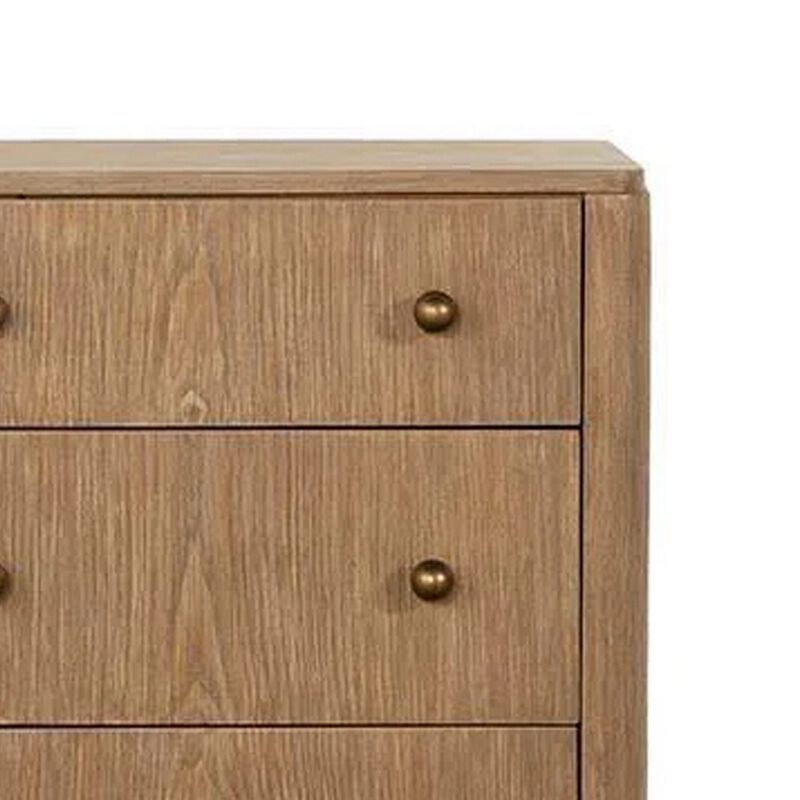 Hiz 29 Inch 3 Drawer Nightstand with Dual USB Ports, Brass Legs, Brown-Benzara
