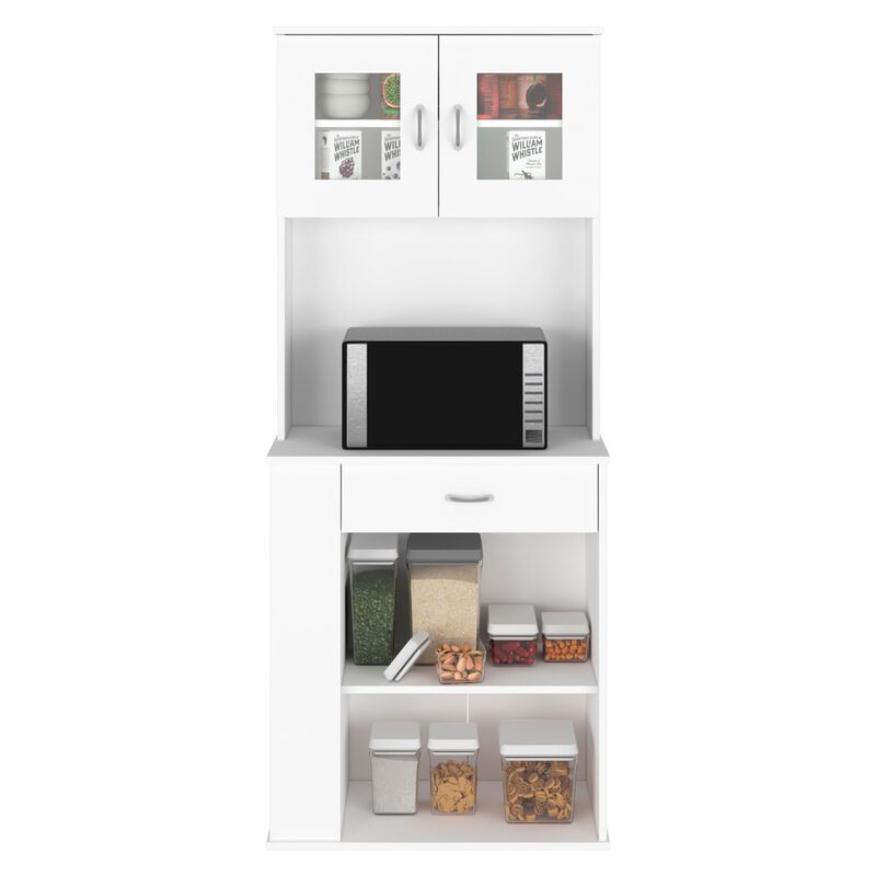DEPOT E-SHOP Pantry Cabinet 67" H, Two Doors, One Drawer, Two Open Storage Shelves, Two Internal Shelves, Three Open Side Storage Shelves, White