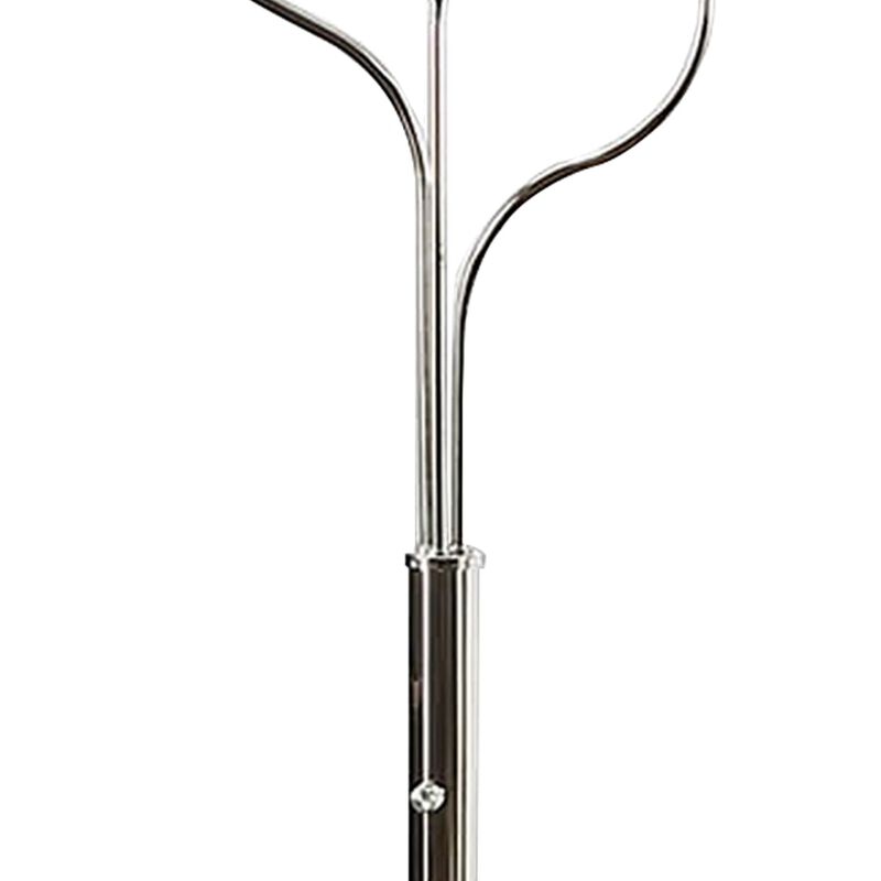 Indi 60 Inch Floor Lamp, 3 Drum Fabric Shade, Round Metal Base, Silver-Benzara
