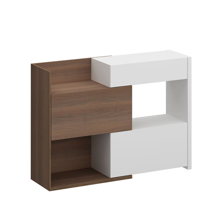 FUFU&GAGA 40.5-in H 3 Tier 10 Pair White+Brown Engineered Wood Shoe Cabinet