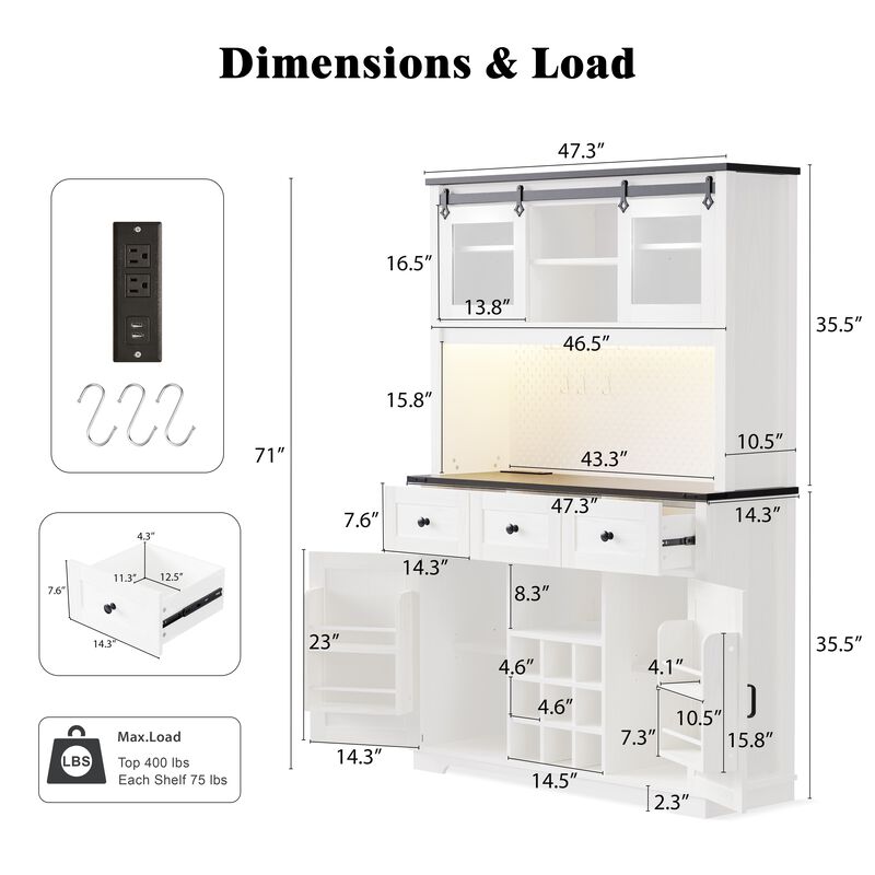Merax Farmhosue Kitchen Pantry Bar Cabinet with Internal Storage Rack