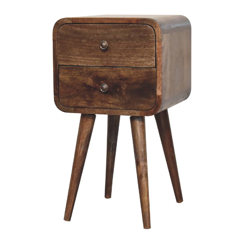Mini Curved Grey Washed Solid Wood2 Drawer NightStand