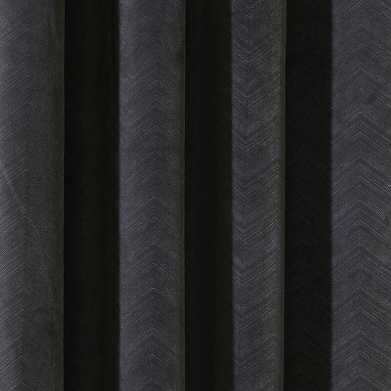 Thermalogic Minuit Luxury Solid Velvet Fabric Chevron Design Room Darkening Grommet Curtain Panel Black