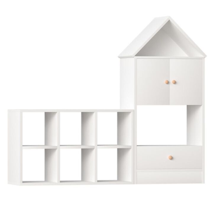 Versatile Kids' Bookshelf with House-Shaped Design for Toy & Book Storage