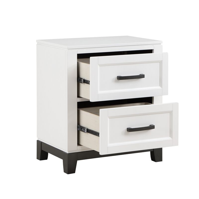 Thiem 28 Inch Nightstand with 2 Drawers, Black Handles, White Wood Finish - Benzara