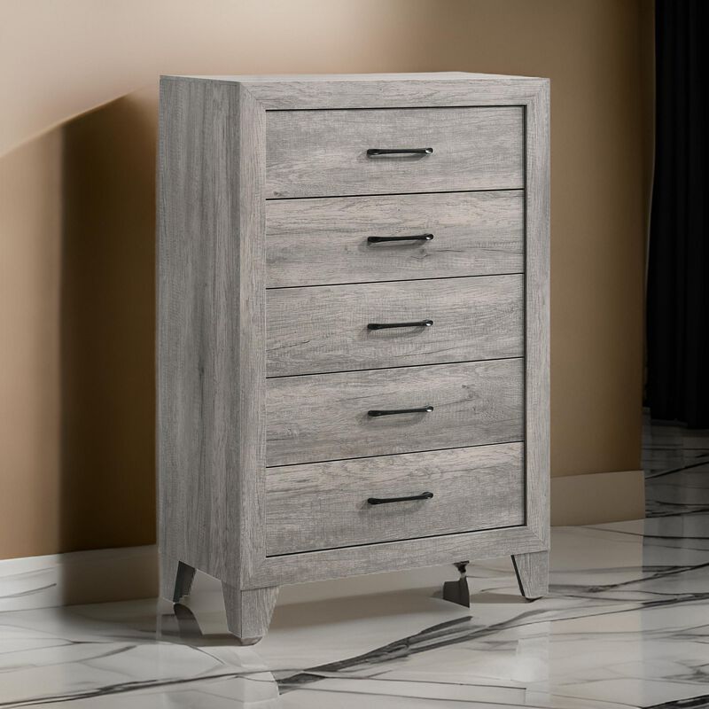 Isha 48 Inch 5 Drawer Tall Dresser Chest with Metal Handles, Driftwood Gray-Benzara