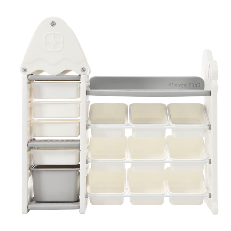 Eco-Friendly Kids' Toy Organizer with 13 Bins, Shelf, and Hanging Rack