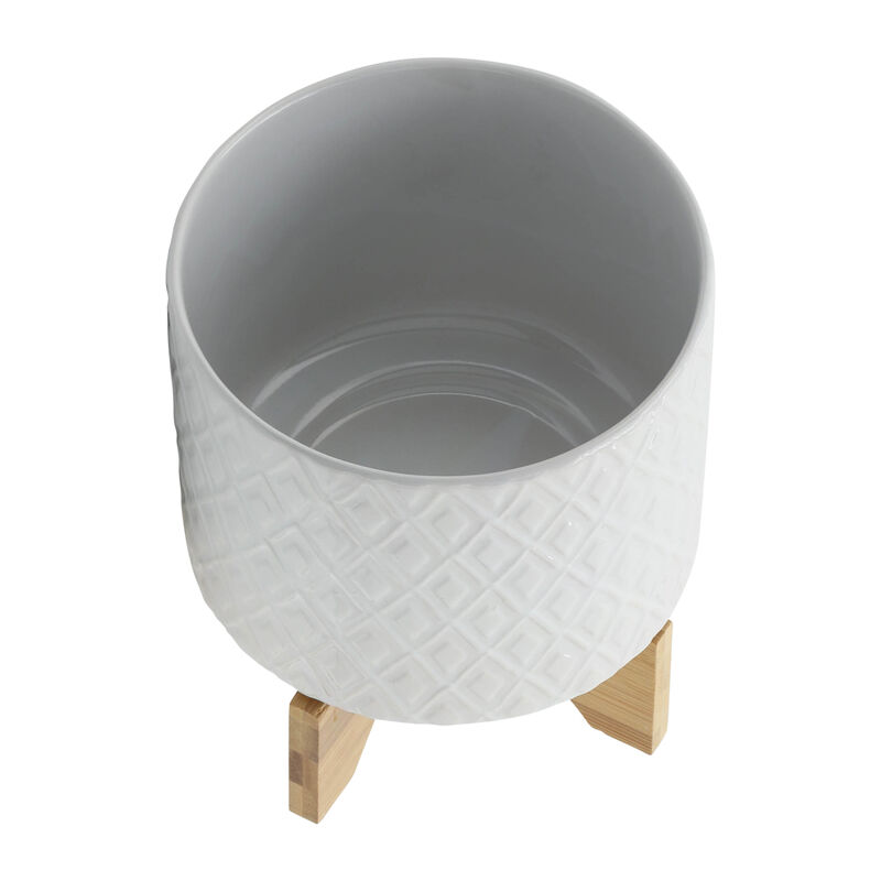 8" Diamond Planter with Stand, White