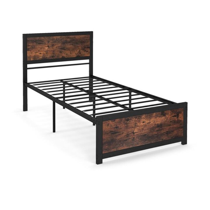 Hivvago Twin Size Bed Frame Metal with High Headboard and Mute Bars