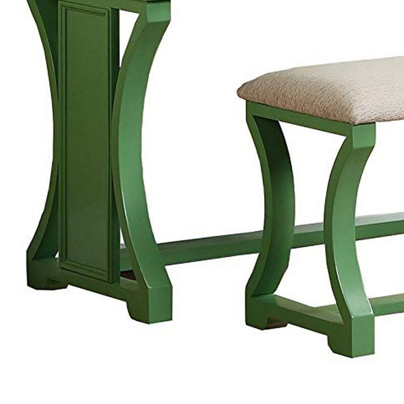 Modish Vanity Set Featuring Stool And Mirror Green-Benzara