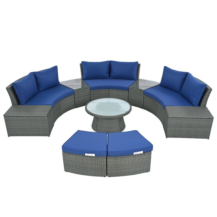 Mondawe Outdoor 10-Pcs All-Weather PE Rattan Sofa Set With Modular Design,Garden Patio Storage Stool