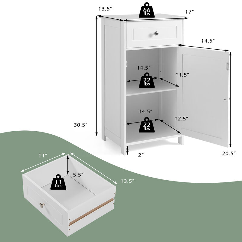 Costway Cabinet Bathroom Storage Floor Organizer Cupboard Drawer Shelf Bath Towel White