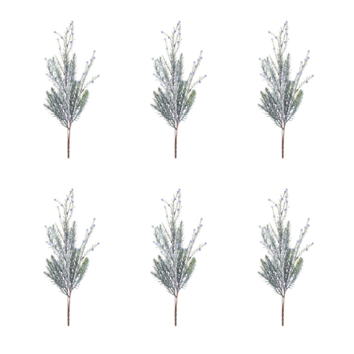 Green and Blue Pine Spray Set of 6 - Elegant Winter Holiday Accents