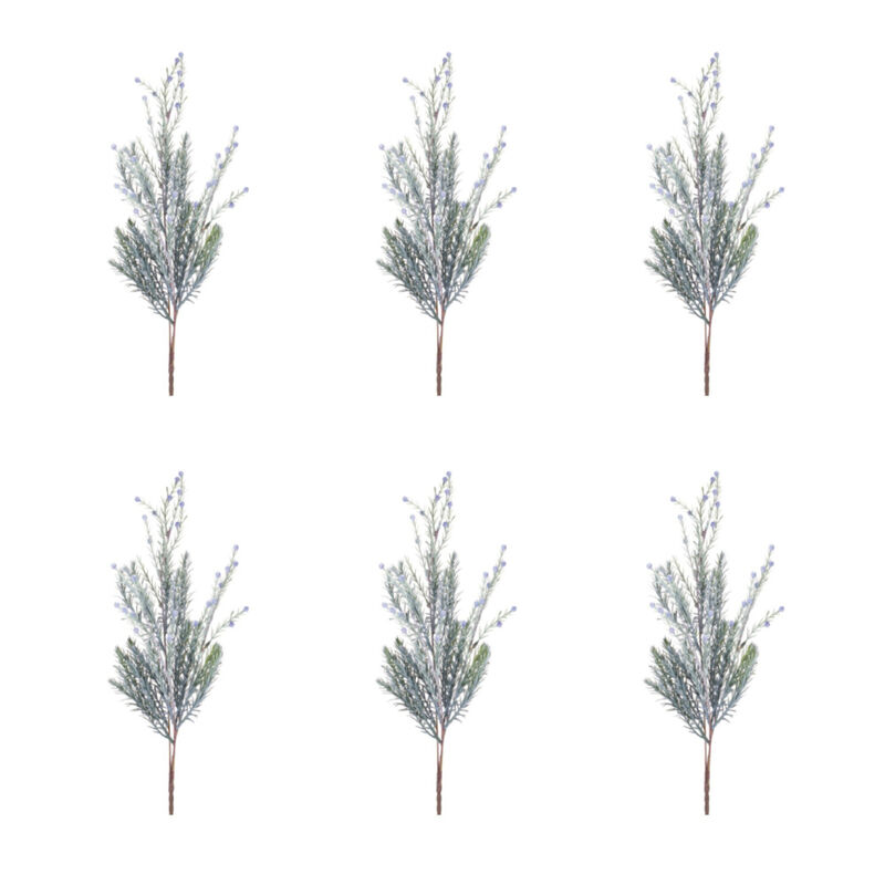 Green and Blue Pine Spray Set of 6 - Elegant Winter Holiday Accents
