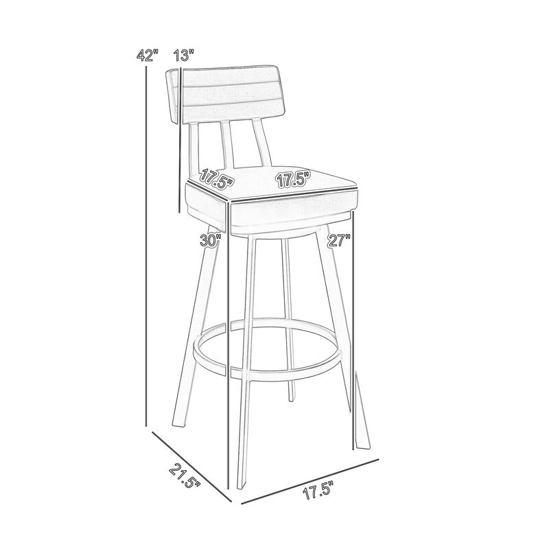 Poni 30 Inch Swivel Barstool Chair, Cushioned Seating, Gray Faux Leather - Benzara