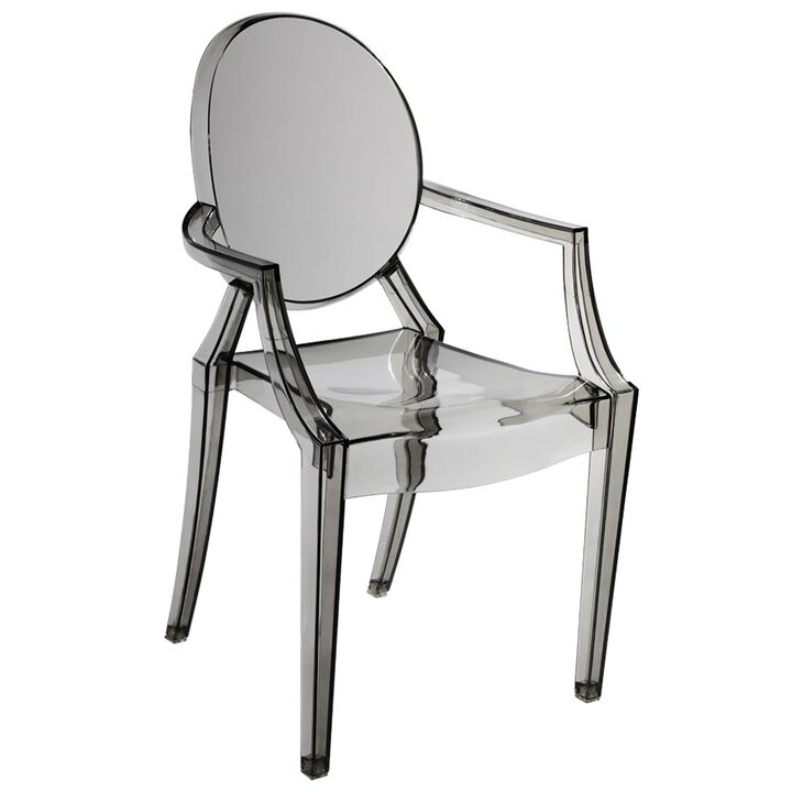 Lily 4pc Indoor Outdoor Dining Armchairs, Clear Gray Plastic - Benzara