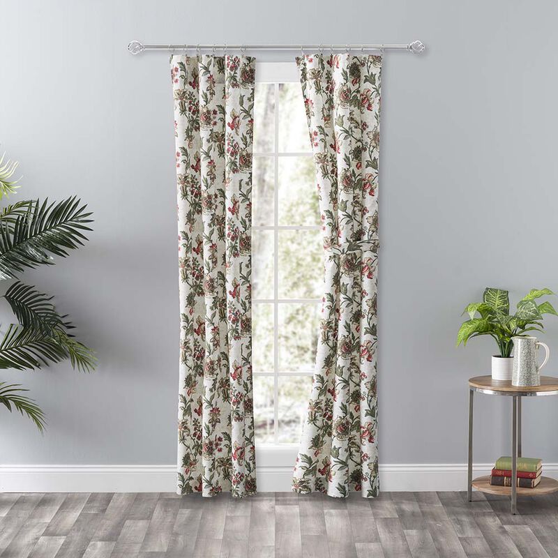 Ellis Curtain Madison Floral Design Printed Natural Ground 3" Rod Pocket Tailored Panel Pair