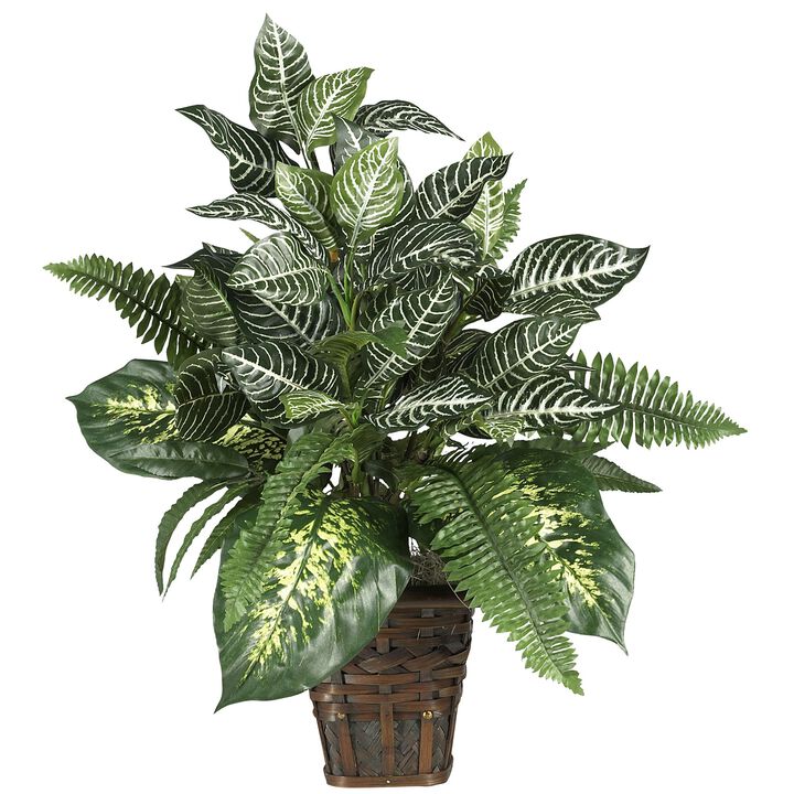 Hivvago Mixed Greens Zebra w/Wicker Silk Plant