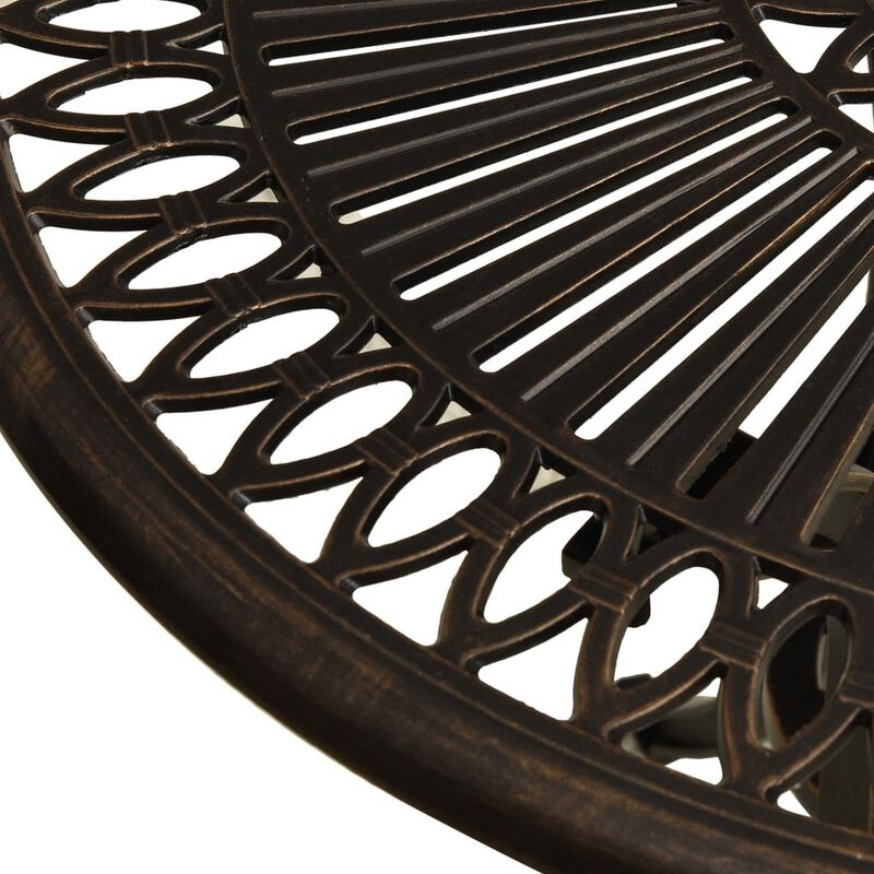 Outdoor Breakfast Table, Round 24 Inch w Umbrella Holder, Bronze Metal - Benzara