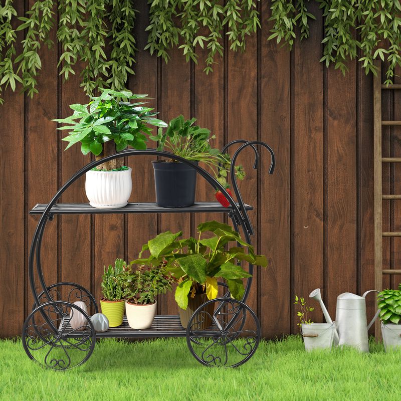 Flower Cart Plant Stand for Outdoor Garden Decor and Plant Display
