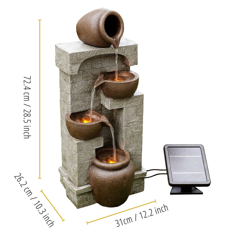 Teamson Home Indoor/Outdoor Solar-Powered 4-Tier Stone-Look Fountain with LED Lights