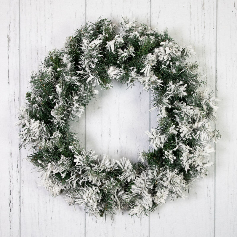 Heavily Flocked Pine Artificial Christmas Wreath  24-Inch  Unlit