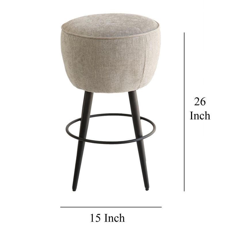 Curi Counter Stool, Plush Light Gray Cushioned Seat, Black Metal Legs - Benzara