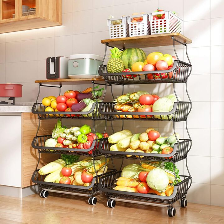 5-Tier Fruit Basket Rolling Kitchen Organizer with Storage Bins for Fruits, Vegetables, and Pantry Items