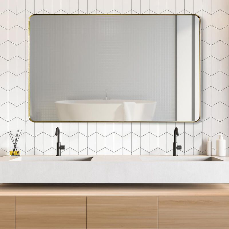 Altair Nettuno 48 Rectangle Bathroom/Vanity Brushed Gold Aluminum Framed Wall Mirror