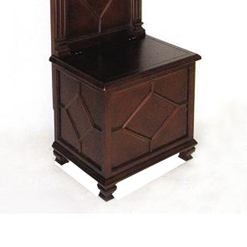 Molded Wooden Frame Hall Tree with Lift Top Box and Mirror Insert, Brown-Benzara